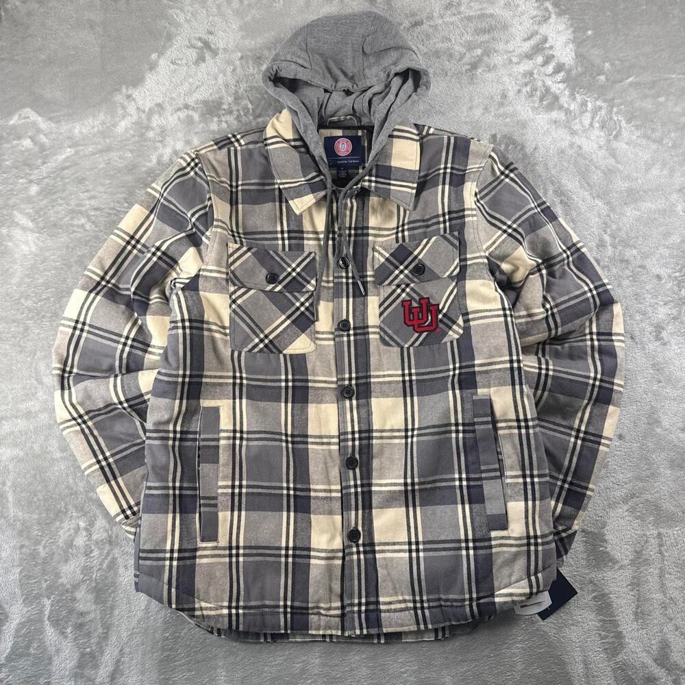 NWT Utah Utes GIII Carl Banks Plaid Hooded Jacket Men’s M Gray NCAA